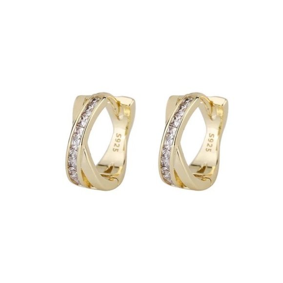 S925 Sterling Silver Earrings Inlaid Crystal Round Plating Earrings Engagement - Picture 3 of 6